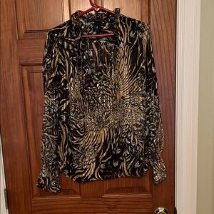 White House Black Market Black and Gold Patterned Blouse